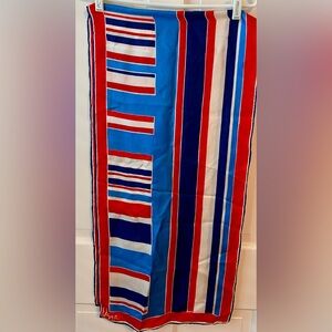 Vera Neumann scarf:Red,White And Blues Geometric Design, 100% hand rolled Silk